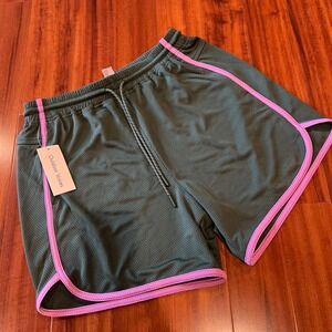 Outdoor Voices Athletic Shorts RecMesh 5" Mesh Green Pink Stripe Active New Sz S
